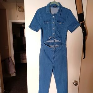 Denim tie-front jumpsuit